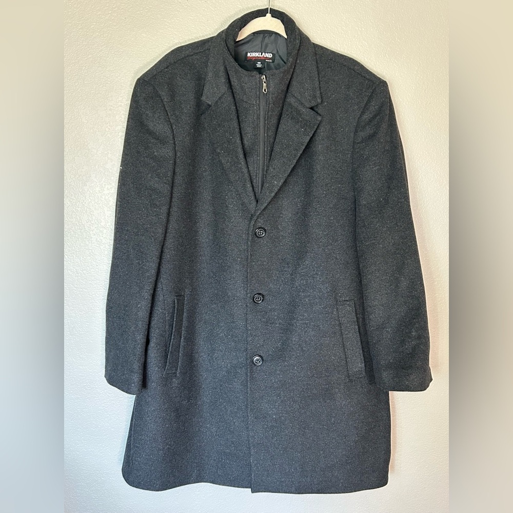 KIRKLAND Signature Full Lined Wool Cashmere Blend Overcoat Charcoal Gray
